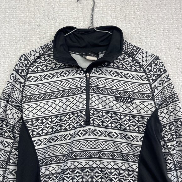SWIX Base Layer Long Sleeve 1/2 Zip Wom L Nordic Pattern Black White Ski / Hke - Picture 2 of 13